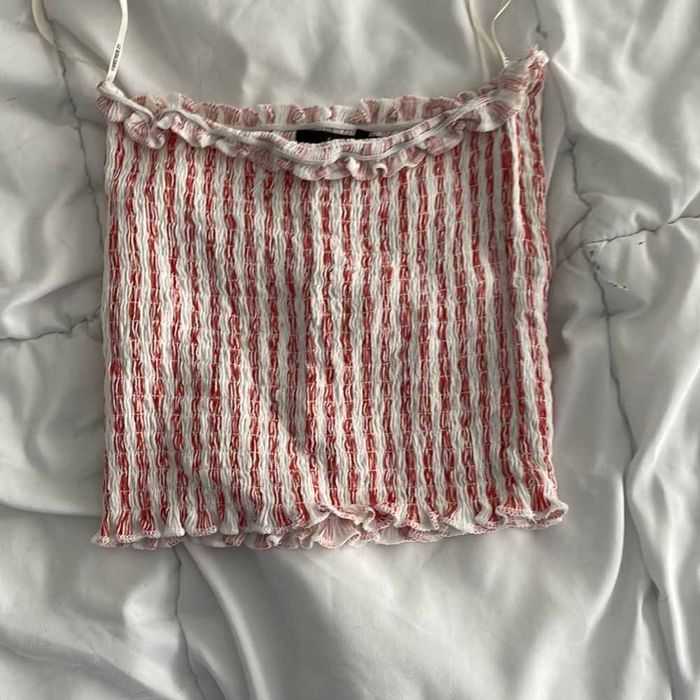 red and white tube top